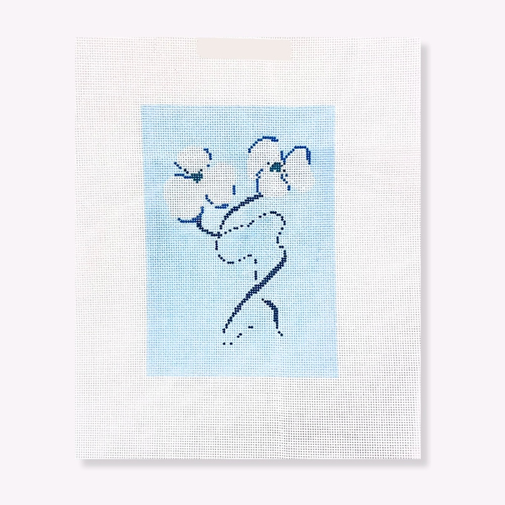 Floral No. 2 - Sample Sale - Needlepoint Stitch Painted Canvas 18 mesh Blues